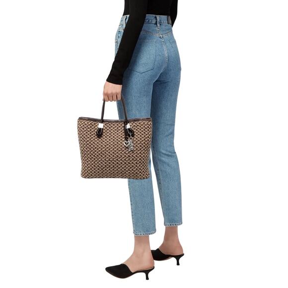 Brighton Raffia Woven Brown Leather Top Handle Bag with Charms - Picture 4 of 10